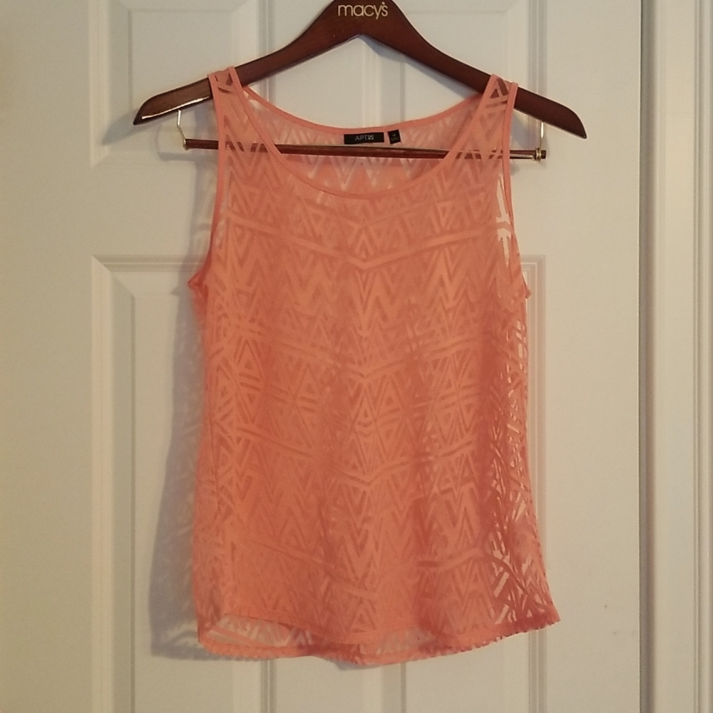 APT 9. Sheer Mesh Light Pink Tank Top, Size M, Triangle Pattern